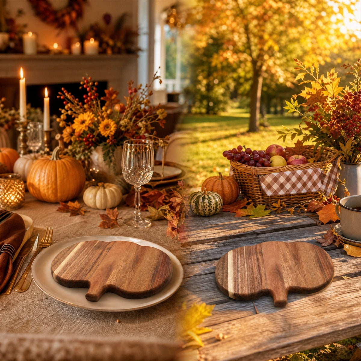 geerera Pumpkin Shaped Wooden Serving Board, Cheese & Charcuterie Platter for Fall, Thanksgiving & Halloween Parties