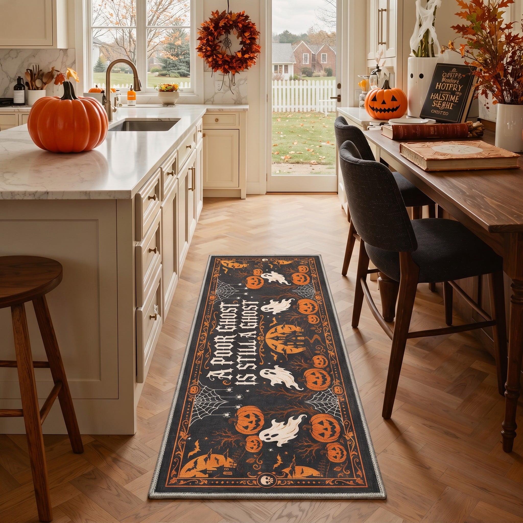 GENIMO 2'x3' Halloween Doormat, Washable Non Slip Soft Whimsical Cat Outdoor Door Mat for Front Door Covered Porch Patio Entryway, Vintage Black