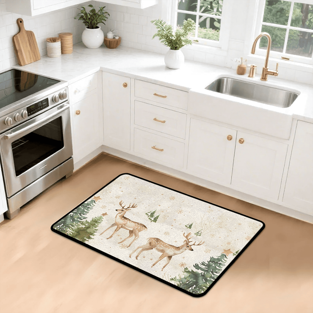 CURLYOOT Xmas Deer Animals Indoor Doormat, Non-Slip Absorbent Door Mat 24" x 16", Entrance Floor Mat Washable Entry Doormats for Entryway Front Back Door