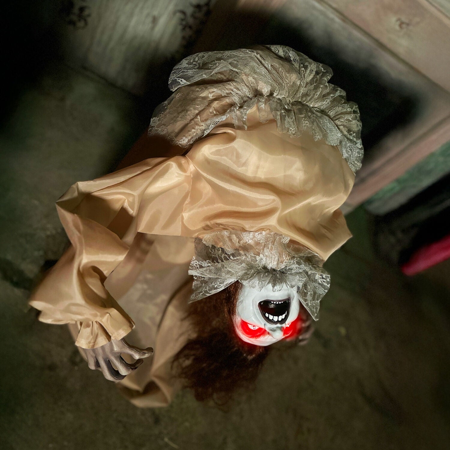 Haunted Hill Farm 3.4 ft Touch-Activated Animated Possessed Backbend Lady Halloween Animatronic, HHLADY-15FLSA
