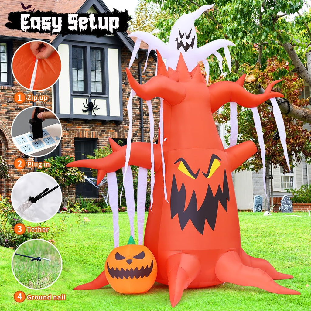 GOOSH Halloween Inflatables 10 FT Inflatable Halloween Tree with LED Lights, Scary Halloween Tree Inflatables Spooky Tree Inflatable with Pumpkin and Ghost, Outdoor Halloween Decorations for Holiday