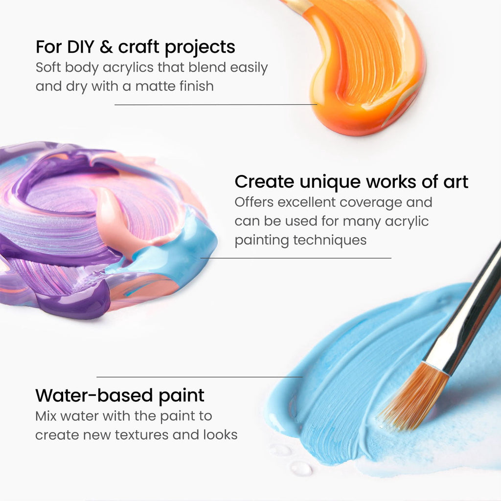 Arteza Acrylic Craft Paint, Matte Finish, Multicolor, Set of 20, 60 mL