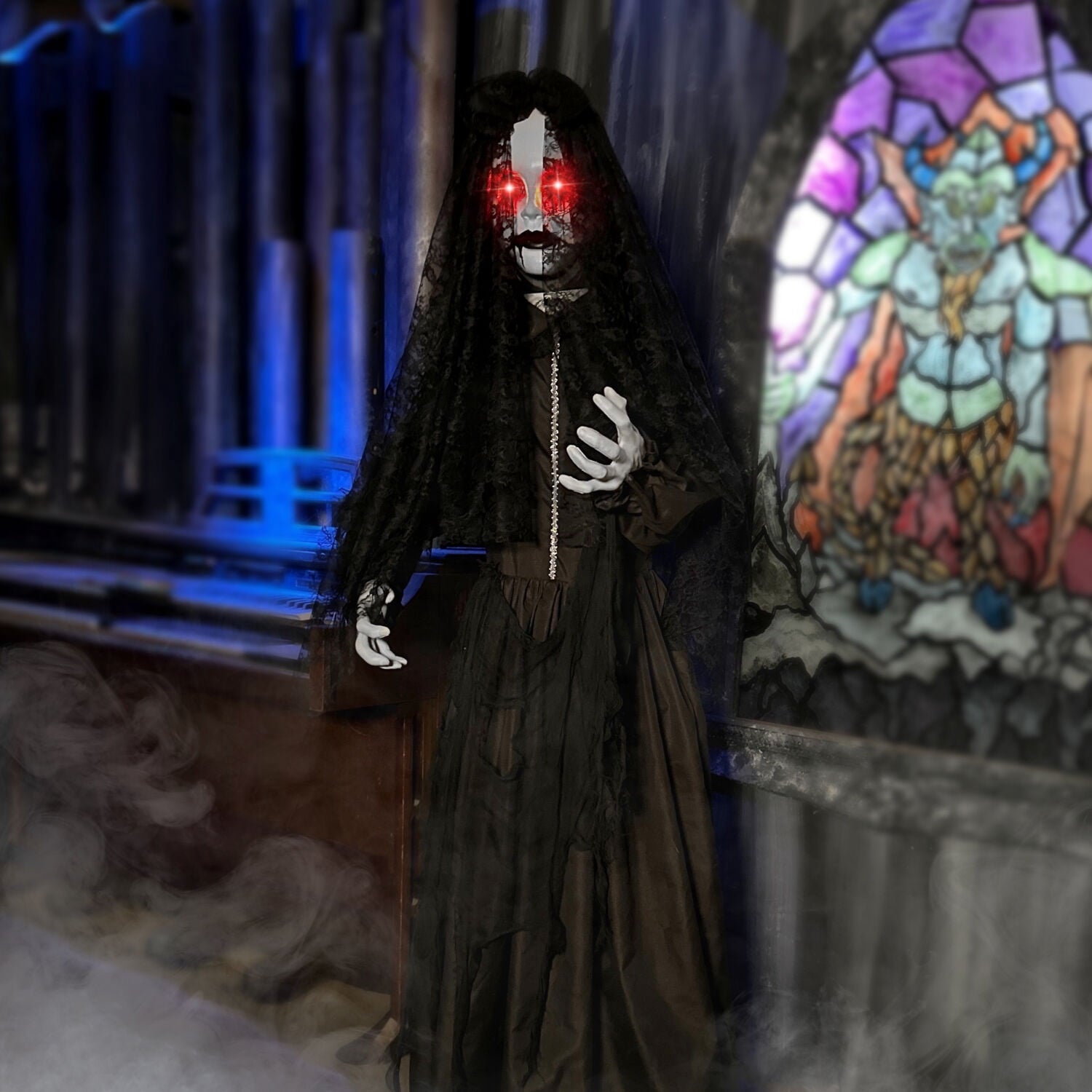 Haunted Hill Farm 6.5 Ft Life-Size Animatronic Bride Indoor/Outdoor Halloween Decoration, Multicolor, HHLADY-2FLSA