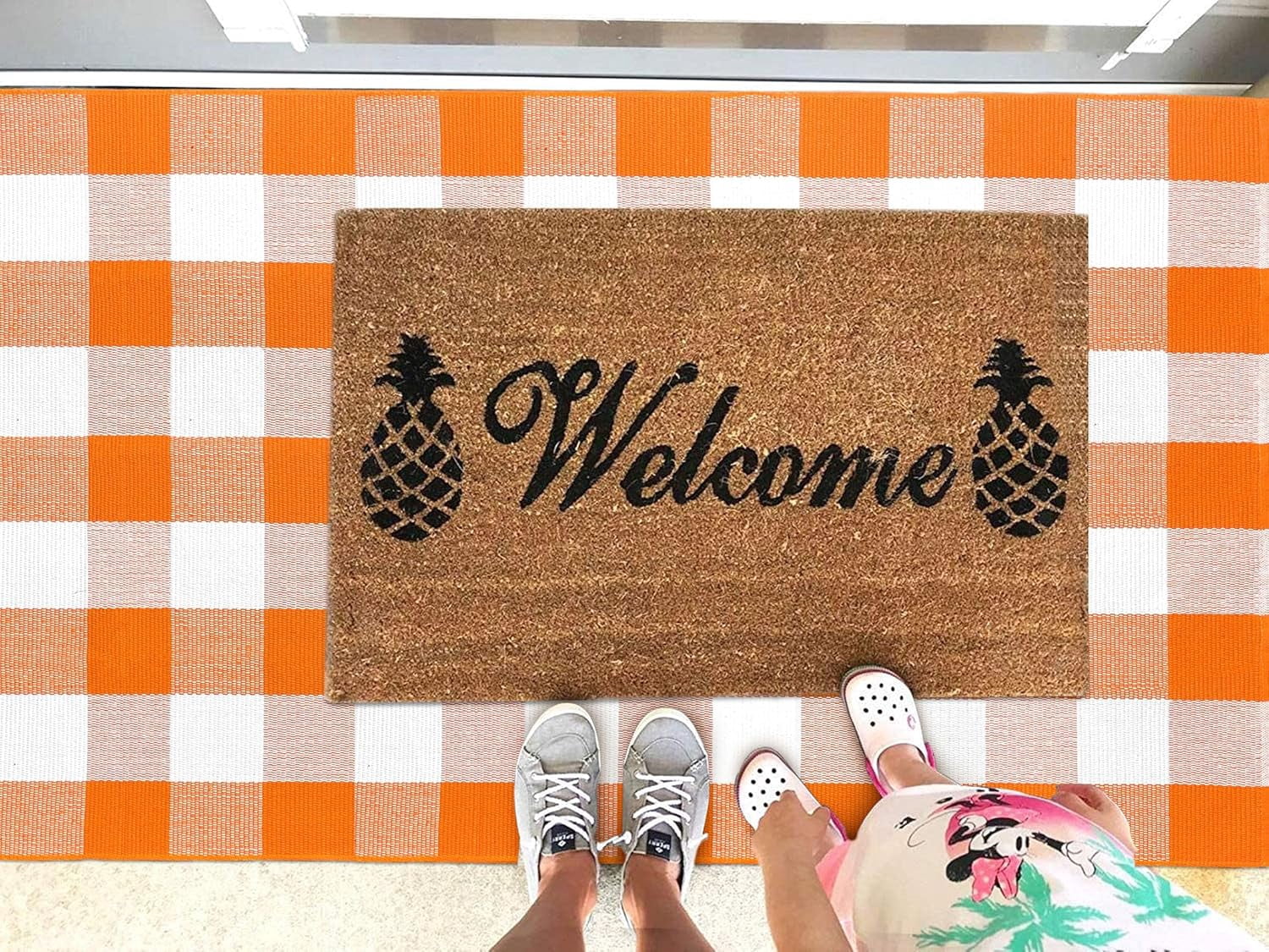 HearthHarmony Buffalo Plaid Area Rugs 2x3 Ft Brown and Black Checkered Rugs Washable Front Door Mat Hand Woven Cotton Outdoor Small Rug for Front Porch Kitchen Entryway Patio Bathroom