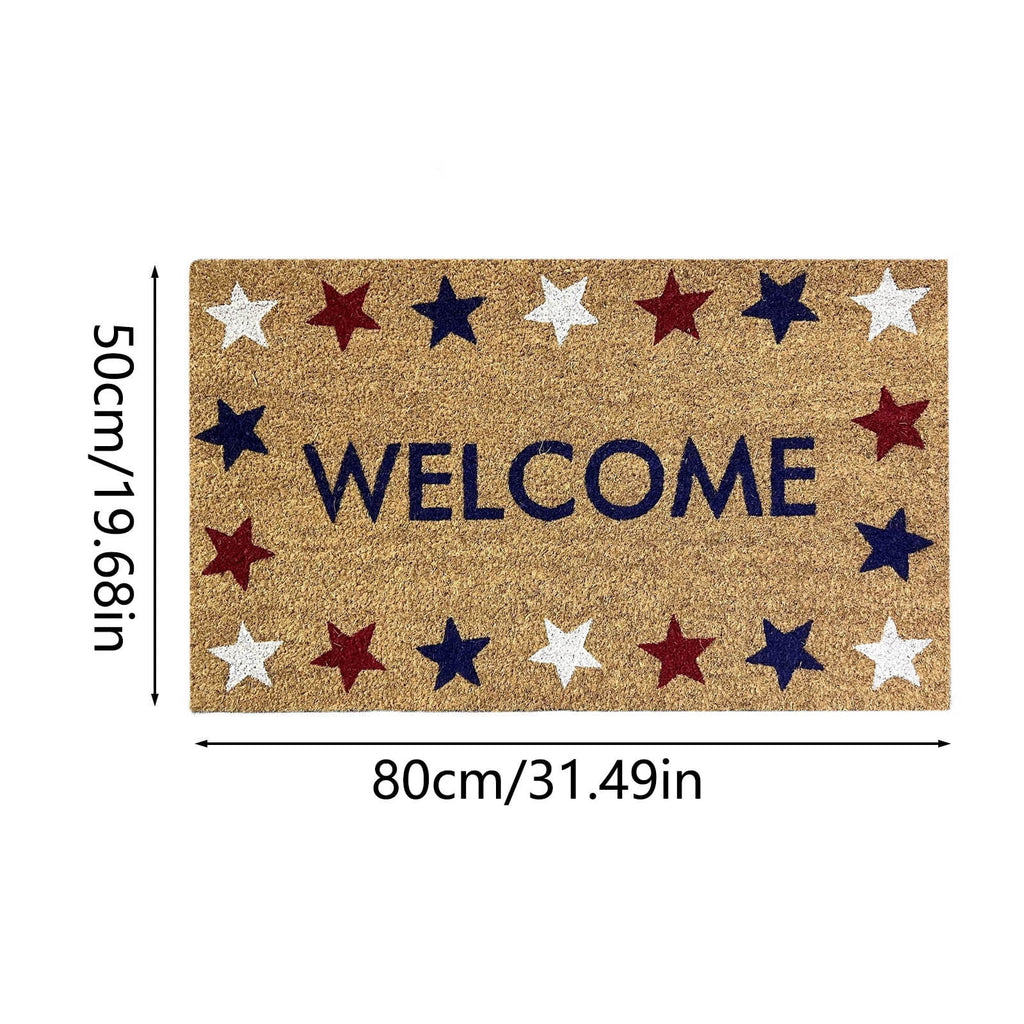 Patriotic Door Mat 4th of July Bow Flag Floor Doormats Independence Day Star Welcome Non Slip Mats for Front Porch Decor 16*24in Black