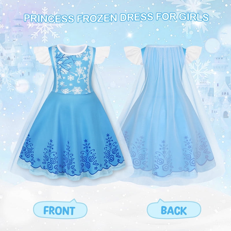 Benylion Girls Ice Princess Dress Halloween Cosplay Costumes With Tulle Cape Kids Birthday Party Dress up Outfit for 7-8 Years
