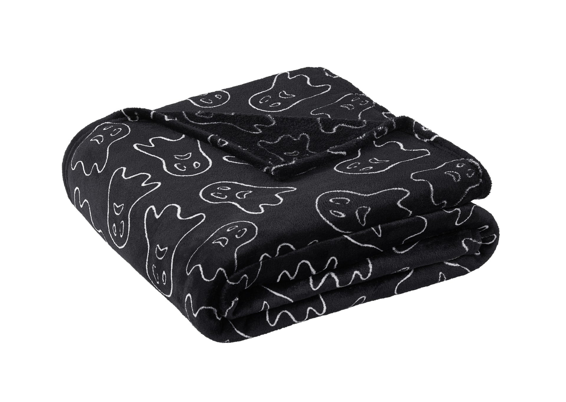 Serafina Home Halloween Throw Blanket: Fuzzy Boo! Jack O'Lantern Spider Webs Skull and Black Cats Print on Velvet Fleece for Sofa Bed Couch Chair Dorm