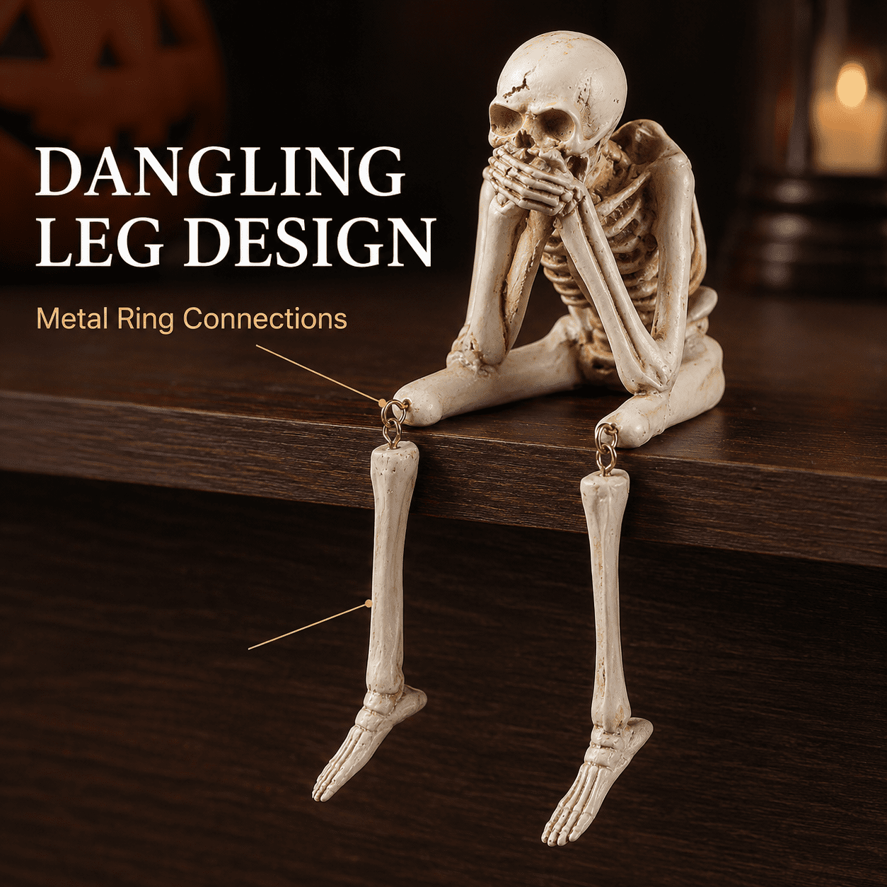 Halloween Decor Skeleton Statue Figurines Skull Decor See No Evil Hear No Evil Speak No Resin Skeleton Shelf Sitters Sitting Figurines for Home Kitchen Party Decor Table Ledge Edge Decorative (C)
