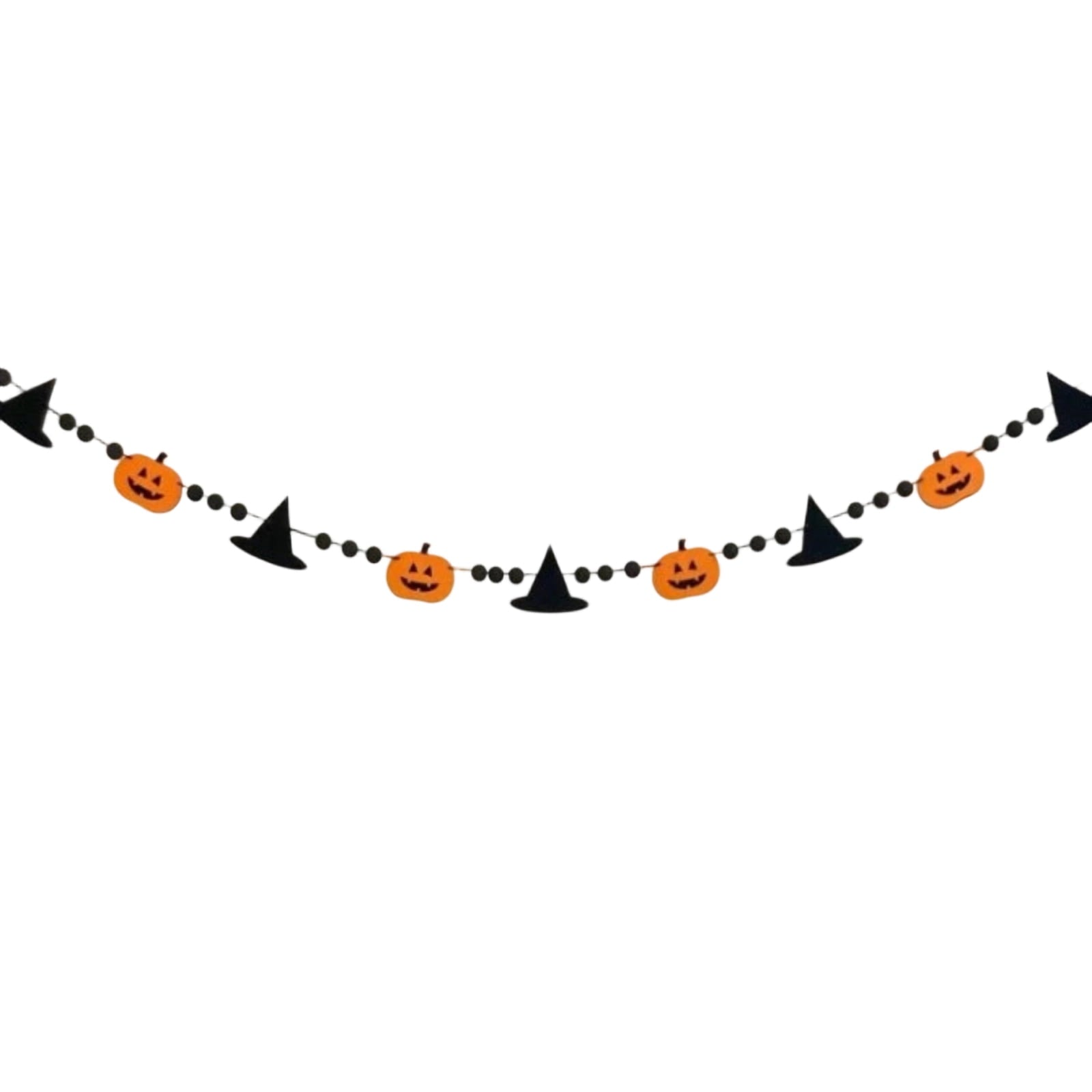 Halloween Decorations Cute Spooky Felt Garland, Black Bead Chain Pumpkin Witch Hat Ghost Banner for Home Indoor Holiday Decor