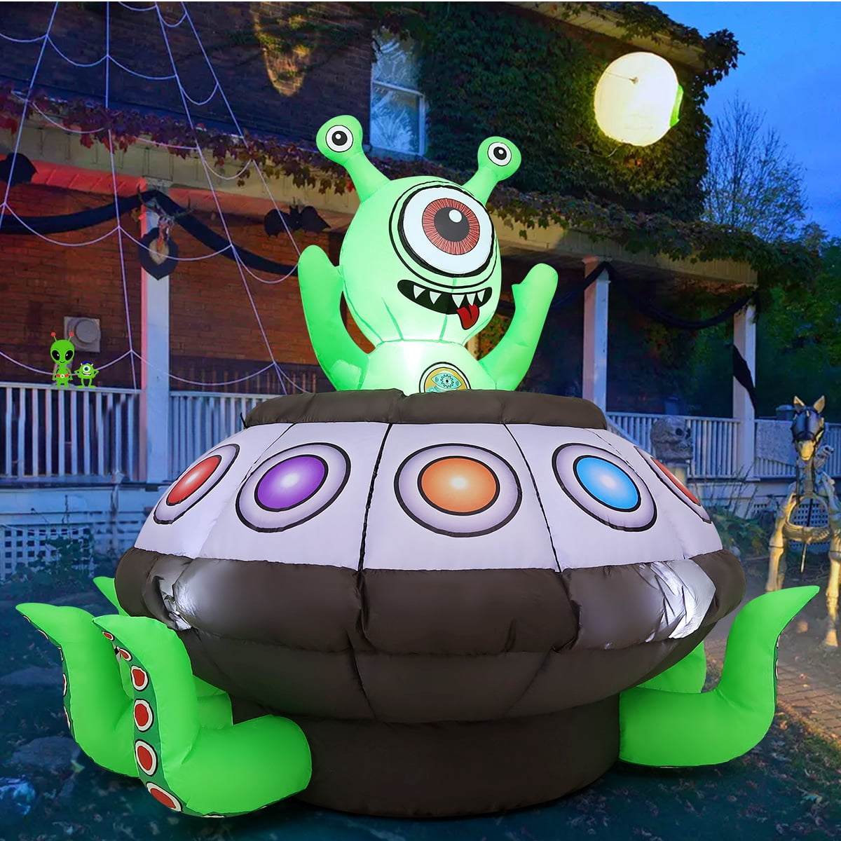 GOOSH Halloween Inflatables 5.2 FT Animated Alien Spaceship Inflatable, Blow up Alien Spaceship with Built-in LED Lights, Outdoor Halloween Decorations for Halloween Holiday Party Indoor Outdoor
