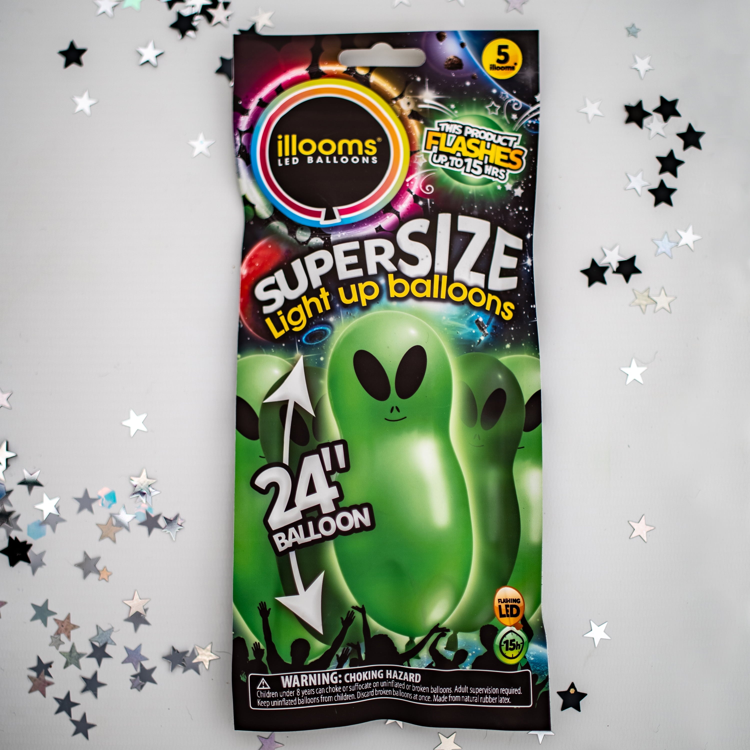 illooms LED Light-Up Latex Alien Party Balloons, Green, 5 pack