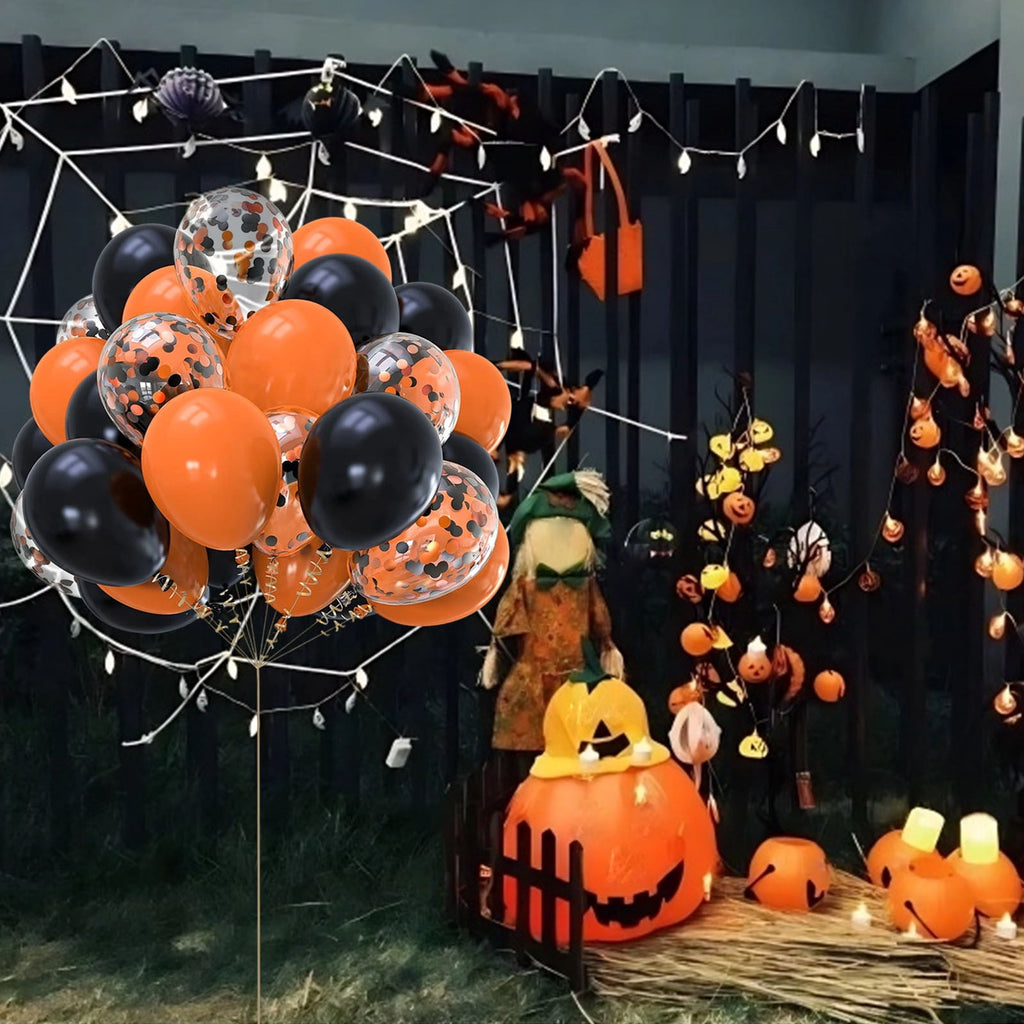 Latex Balloons, Party Decorations, 30pcs Black Orange Confetti Balloons for Halloween Birthday Celebration, Durable Odorless Safe for Kids