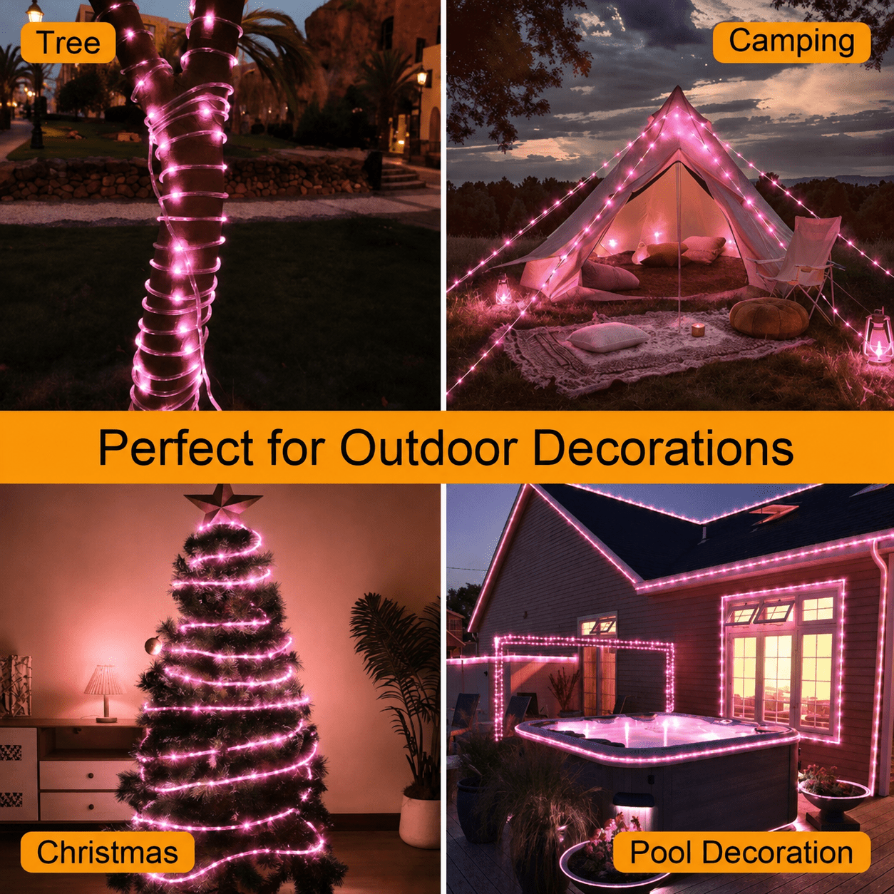 Solar Rope Lights Outdoor Waterproof 100LED Tube String Lights with USB Rechargeable Timer 8 Modes Dimmable Twinkle Fairy String Light for Trampoline Yard Pool Party Wedding Christmas