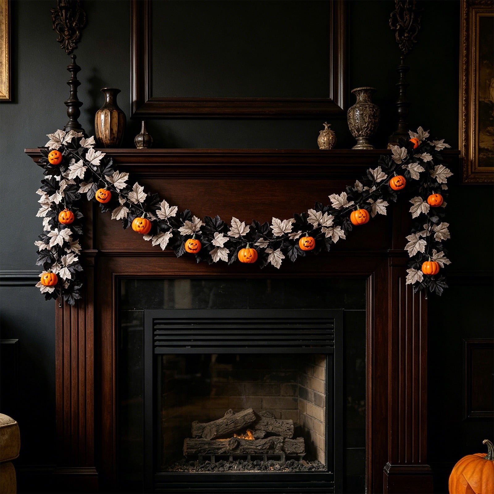 WKSCLPAI Halloween Maple Leaf Garland, Fall Vine Wreaths for Autumn Festivities Decor,Seasonal Garlands for Home,Halloween & Fall Decorations