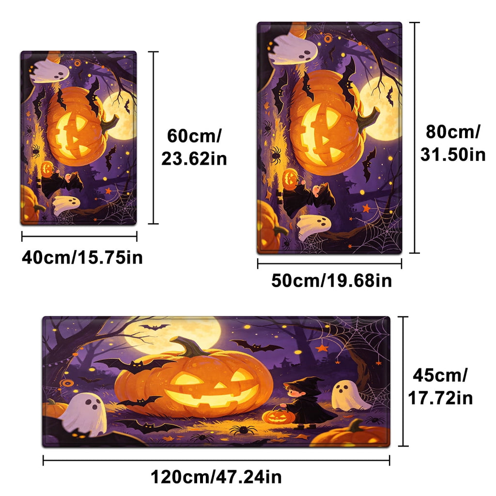 YIMEIS Halloween Pumpkin Lantern 3Pcs Flannel Mat & Kitchen Rugs Set,16''×24'' 20''×30'' 17''×47'' Inches,Soft Non-slip for Home Bathroom
