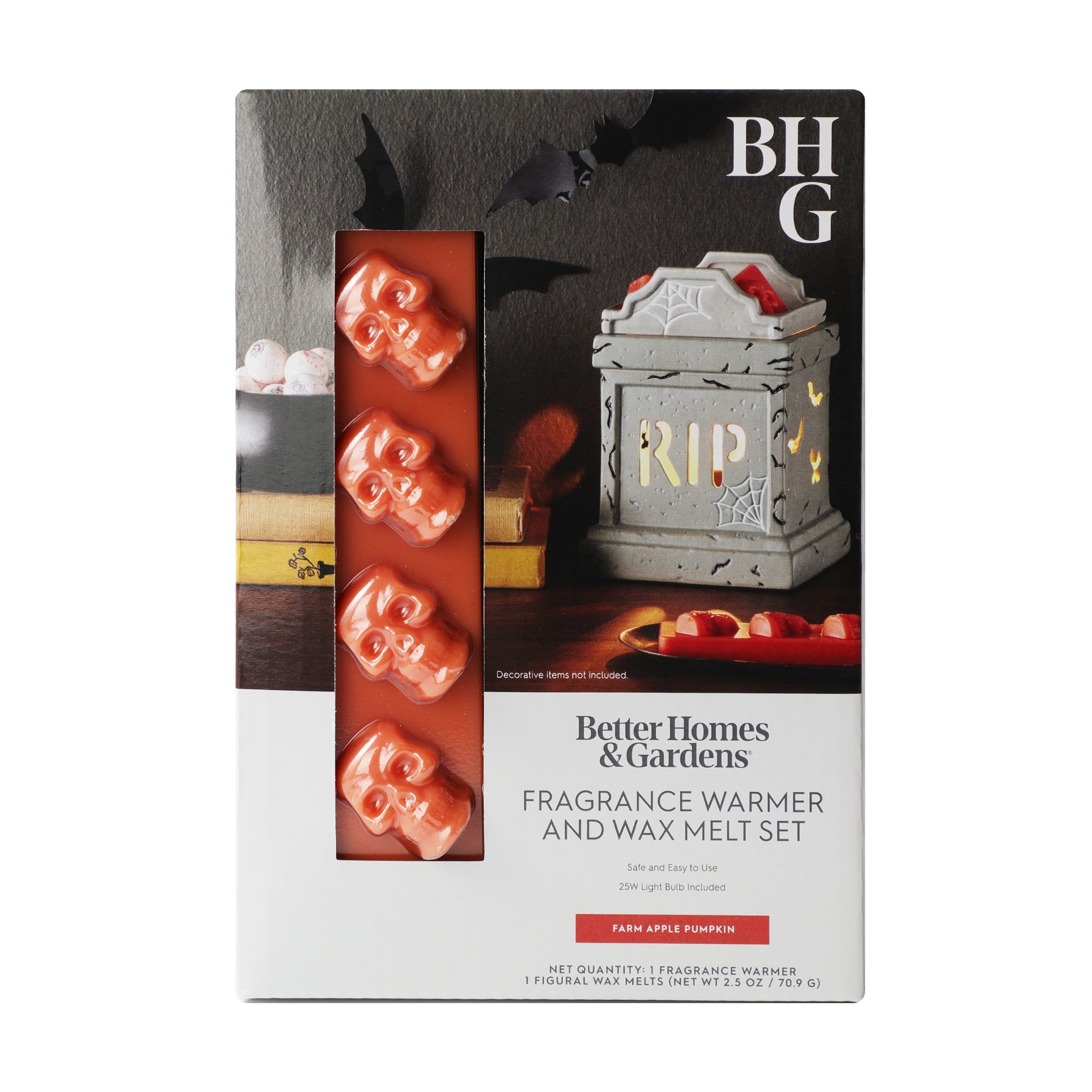 Better Homes & Gardens Halloween Ceramic Electric Plug-in Wax Melt Warmer with Farm Apple Pumpkin Wax Melts, Spooky Ghost