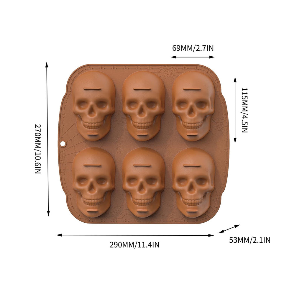 Halloween 6-Cavity Skull Silicone Cake Mold, Nonstick Skull Baking Pan for Mini Cakes, Chocolate, Pudding, Jello & Soap, BPA-Free Food Grade, Dishwasher Safe