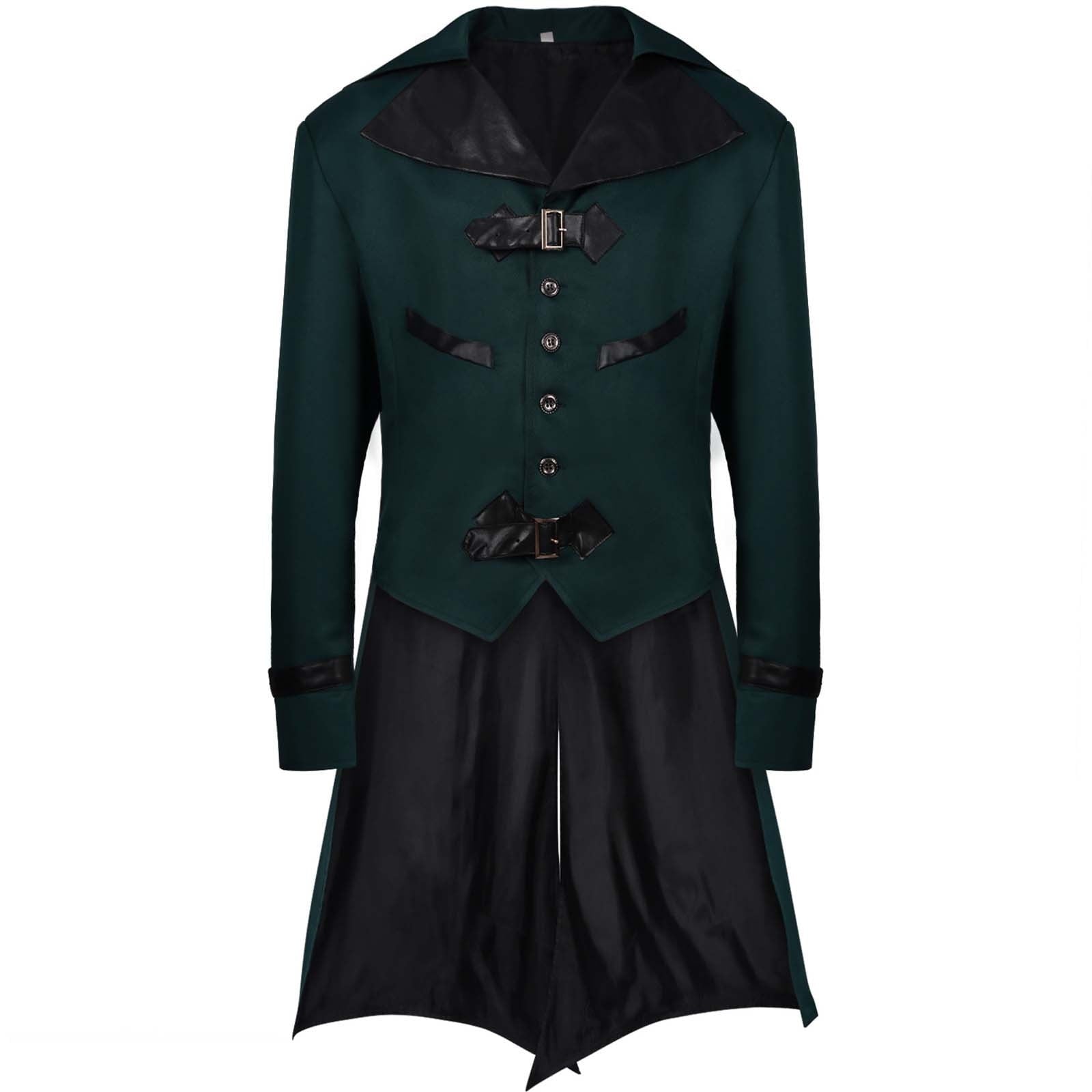 QATAINLAV Men's Vintage Steampunk Gothic Victorian Jacket Medieval Renaissance Pirate Frock Coat Formal Tuxedo Halloween Costumes Birthday Gifts Coffee S