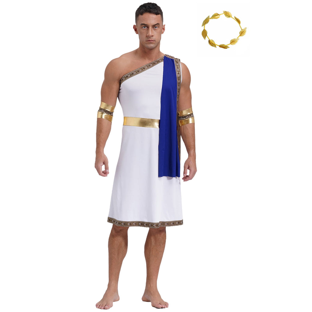 YiZYiF Mens Halloween Ancient Greek Cosplay Costume Roman Toga Caesar Party Fancy Dress Up Set Black S