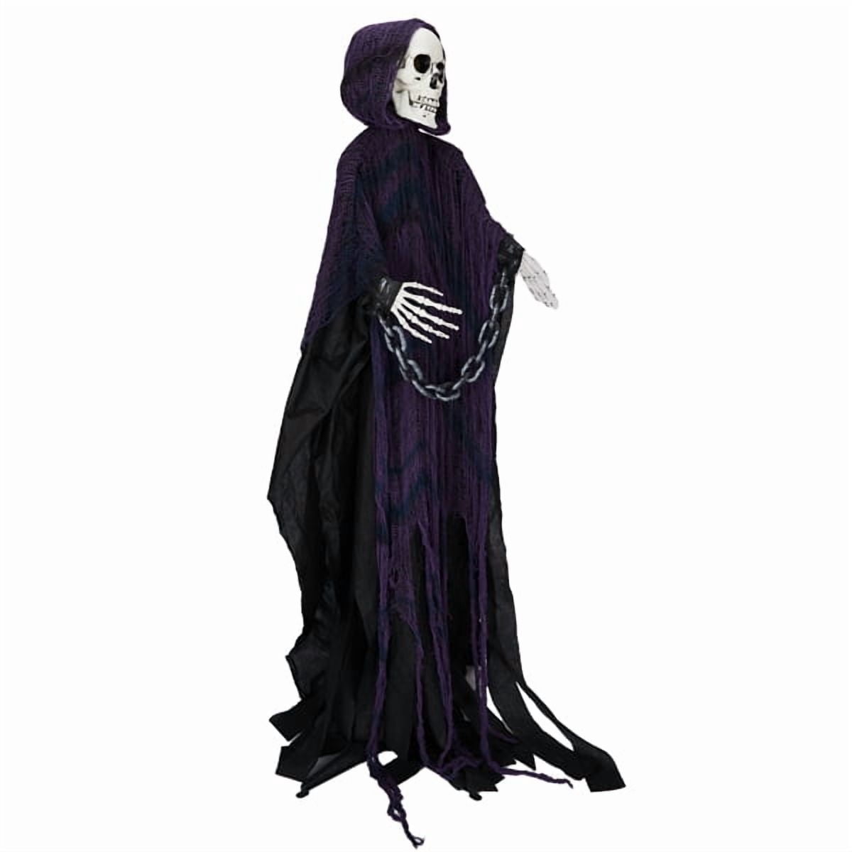 Alvantor Halloween Animated Decorations - 6 FT Sound-Activated Animatronic Grim Reaper with Chain, Moving Head and Hands, Red LED Eyes