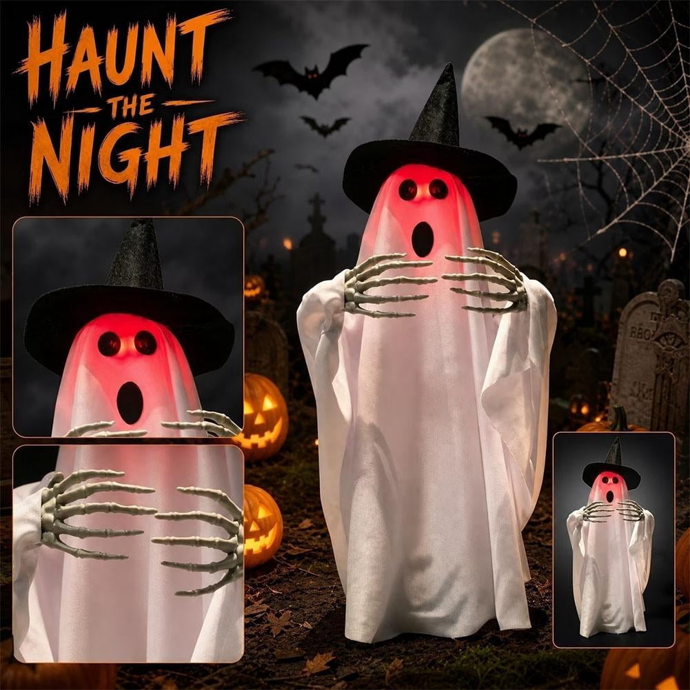 Halloween Animated Ghost Decorations, 26 Inch Sound Activated LED Ghost Prop, Walking Rotating Light Up Decor for Haunted House, Porch, Yard Party