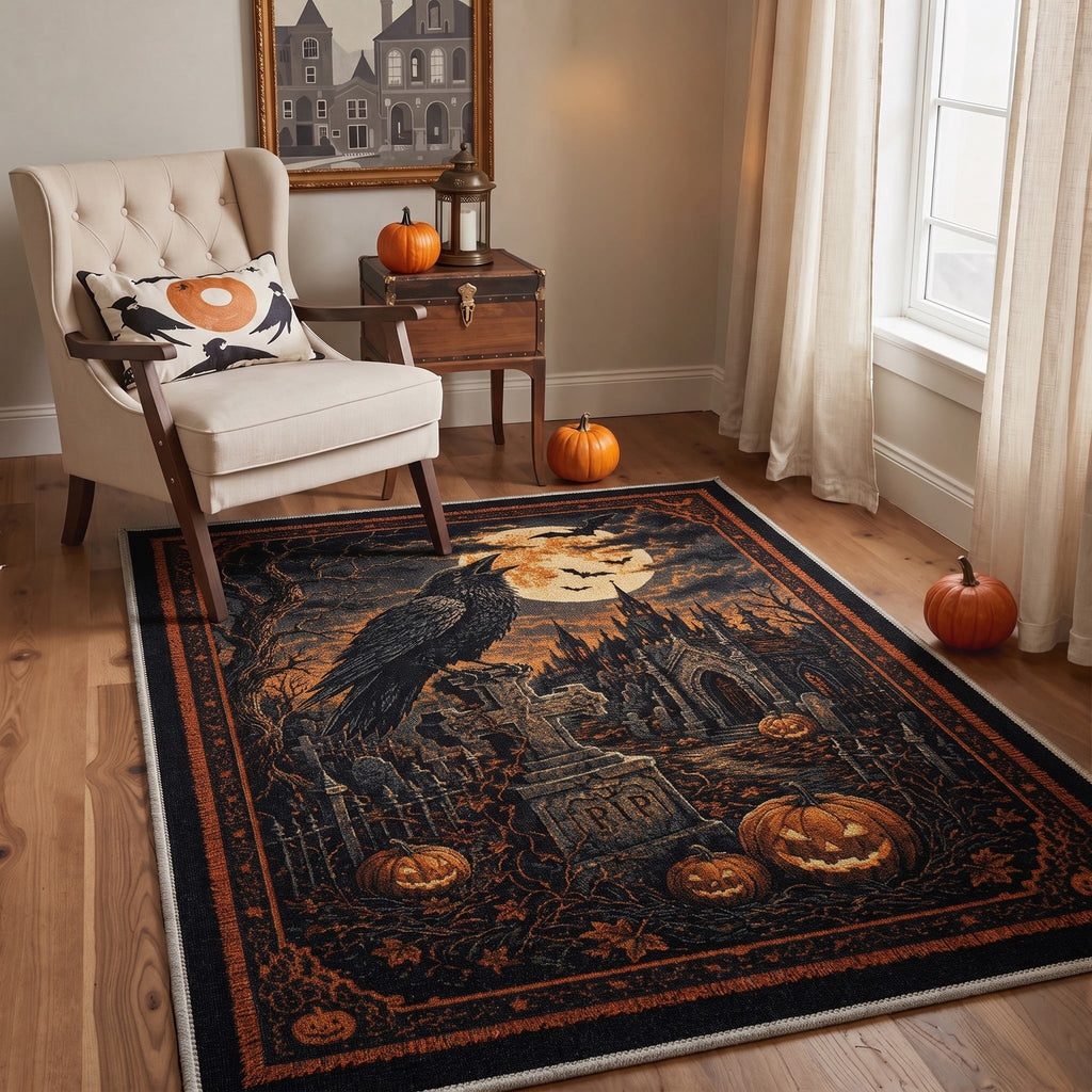 GENIMO 2'x3' Halloween Doormat, Washable Non Slip Soft Farmhouse Pumpkin Outdoor Door Mat for Front Door Covered Porch Patio Entryway, Smoky Amber