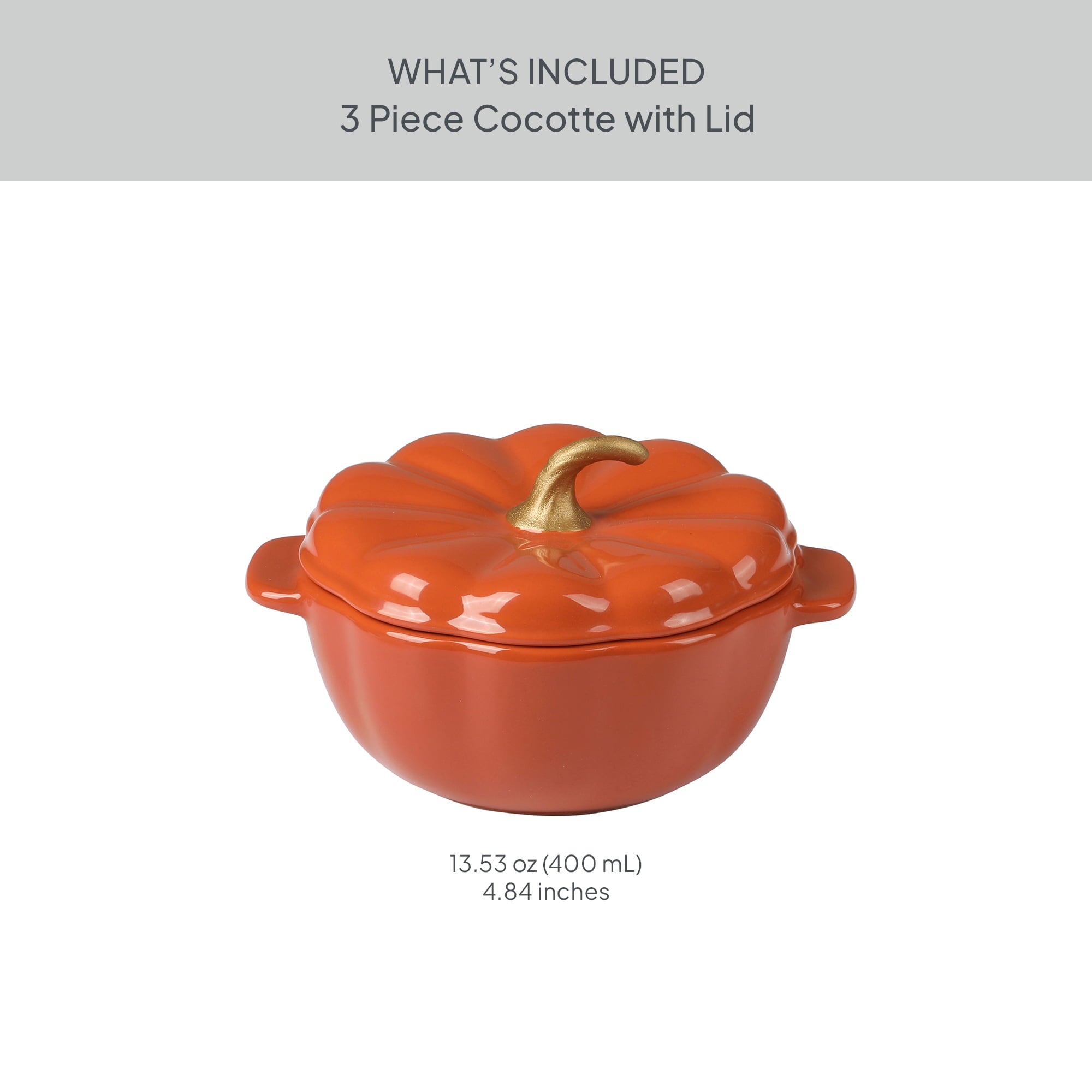 The Pioneer Woman 0.5 Qt Pumpkin Stoneware Mini Cocottes Set with Side Handles, Linen Finish, Set of 3
