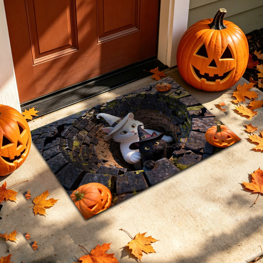 3D Optical Illusion Halloween Doormat Visual Trap Hole Design Non Velvet Entryway Rug Washable Floor Mat