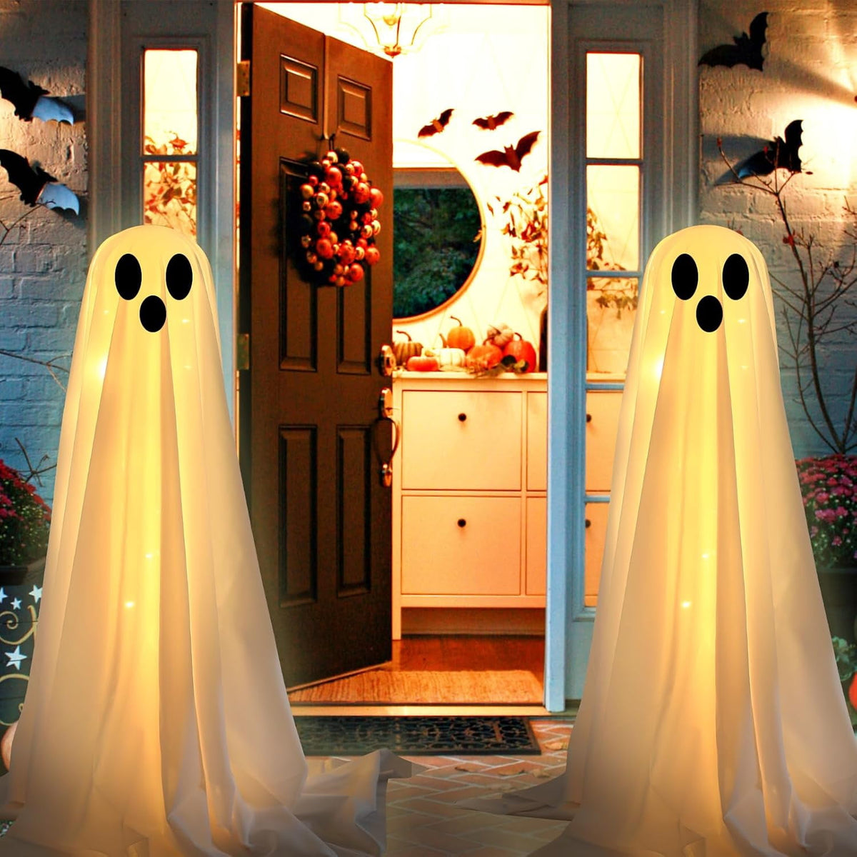 Ywuzuh Halloween Decorations Ghost Decorations Spooky Ghost Halloween Decor with Witch Hat, Scary Ghosts Decor with Led Lights for Front Porche Yard Garden Home
