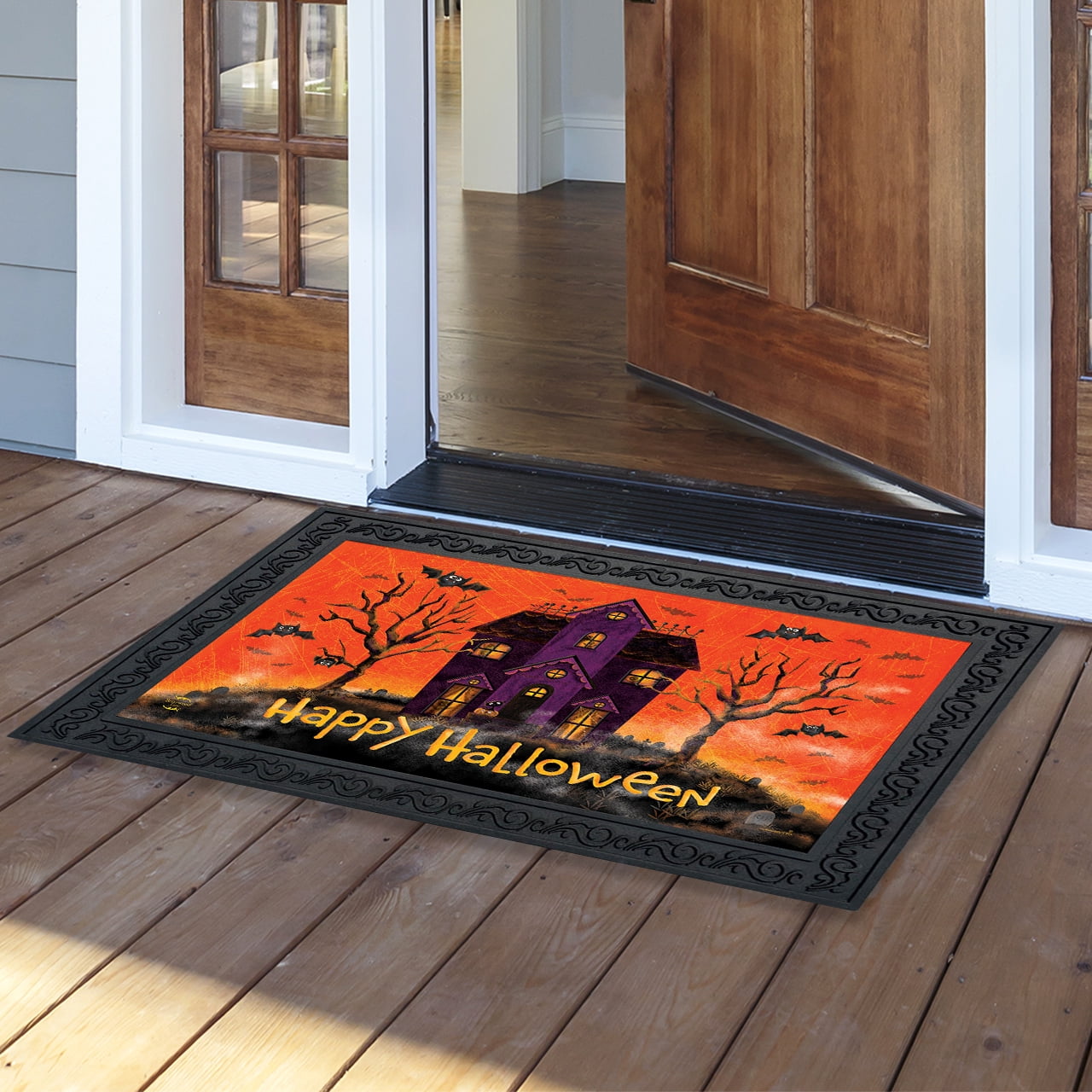 Briarwood Lane Halloween Doormat 30x18 Indoor Outdoor Spooky House For Halloween Doormat