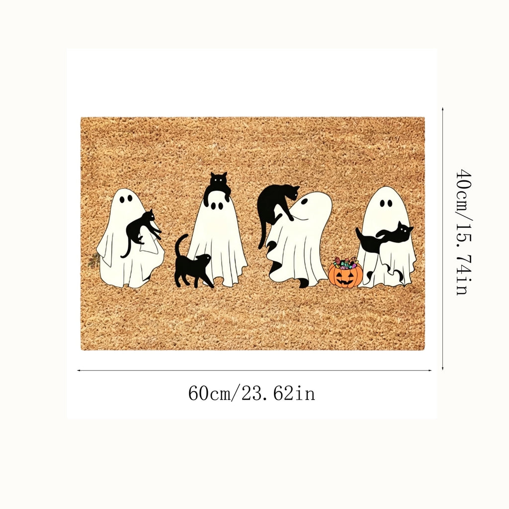 Halloween Decorations-Ghost Black Cat Coir Doormat,23.62×15.74in Pumpkin Pattern Absorbent Front Door Mat,Non-Slip Rug for Indoor Entryway Porch Fall Home Decor Outdoor Rug for Halloween Supplies
