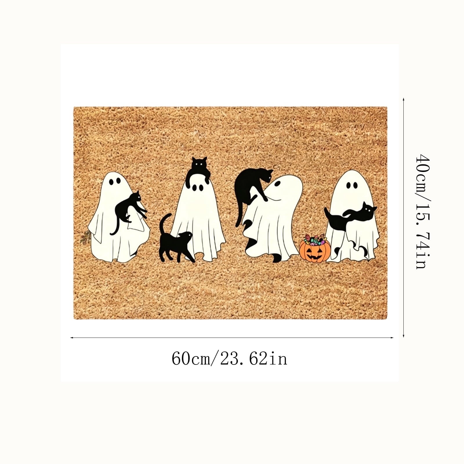 Halloween Decorations-Ghost Black Cat Coir Doormat,23.62×15.74in Pumpkin Pattern Absorbent Front Door Mat,Non-Slip Rug for Indoor Entryway Porch Fall Home Decor Outdoor Rug for Halloween Supplies