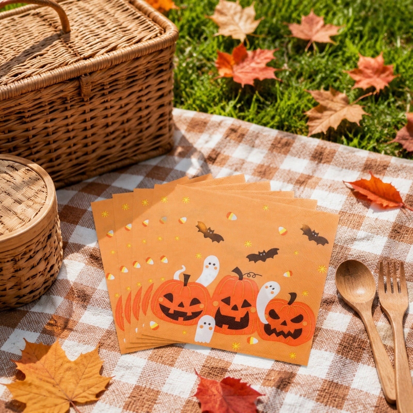 Boovnll Halloween Napkins 20 Count Cute Patterns Disposable Paper Napkins for Halloween Party Table Decor Supplies, Orange