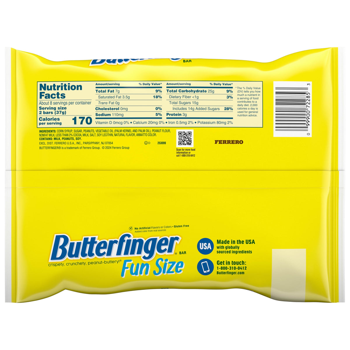 Butterfinger Fun Size Halloween Candy Bars, Chocolate-y Peanut-Buttery, Halloween Candy Bulk Individually Wrapped, Ghost Bag, 10.2 oz