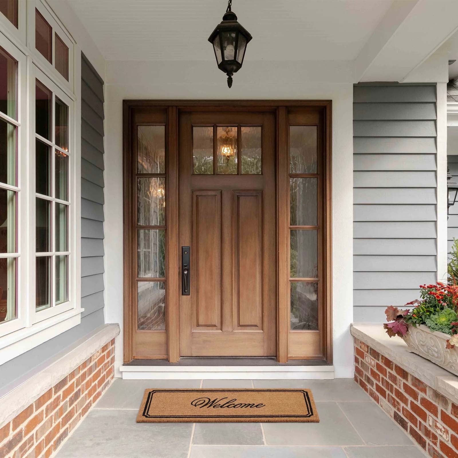 Lypsnake Natural Coco Coir Doormat - "Love Grows Here" Printed with Delicate Floral Pattern, Non-slip Absorbent Entry Mat for Home Entrance Porch Patio and Outdoor Decoration