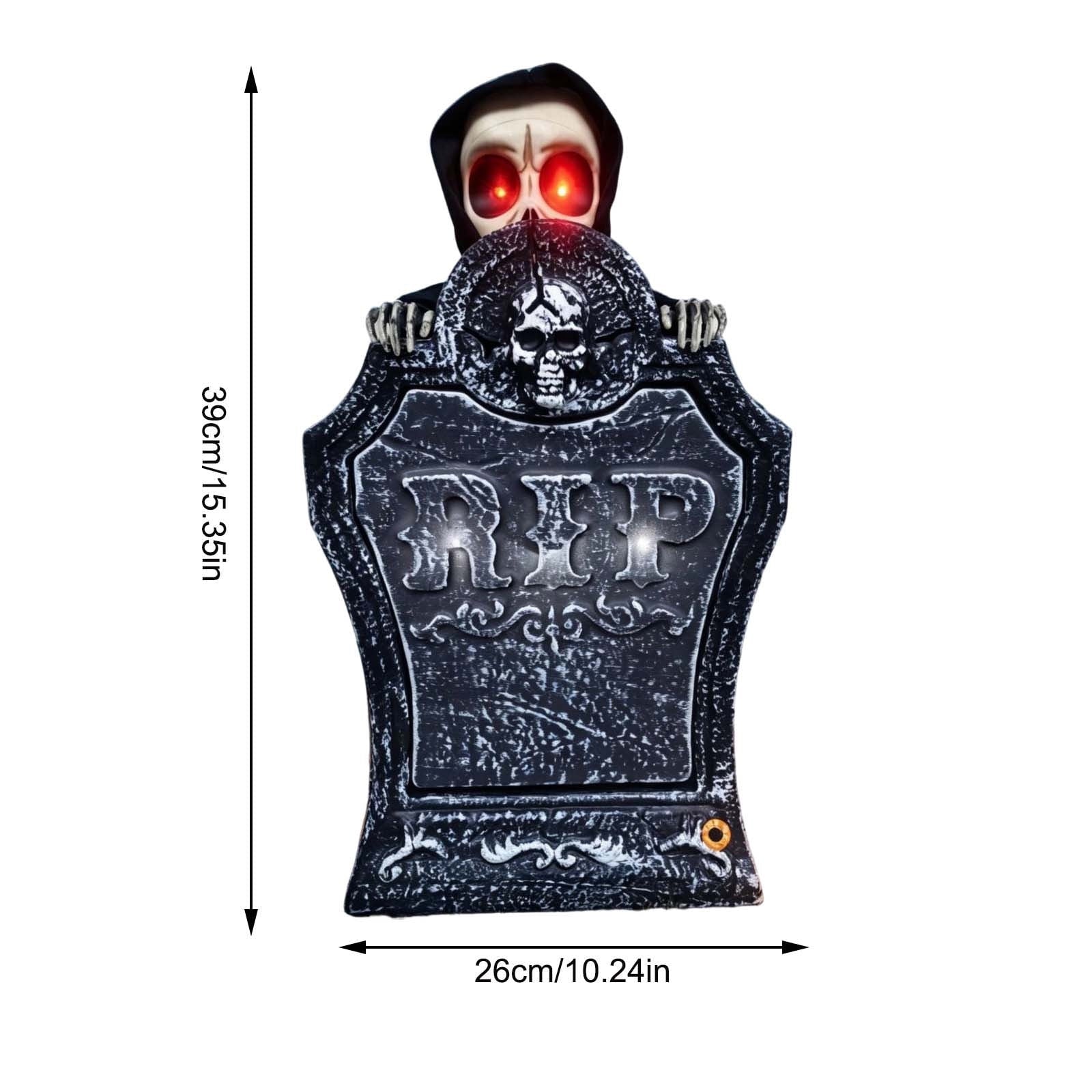 AuroraX Halloween Animated Tombstone Halloween Graveyard Decorations Light Up Sound Activated Battery Operated Spooky Outdoor Halloween Decorations Black