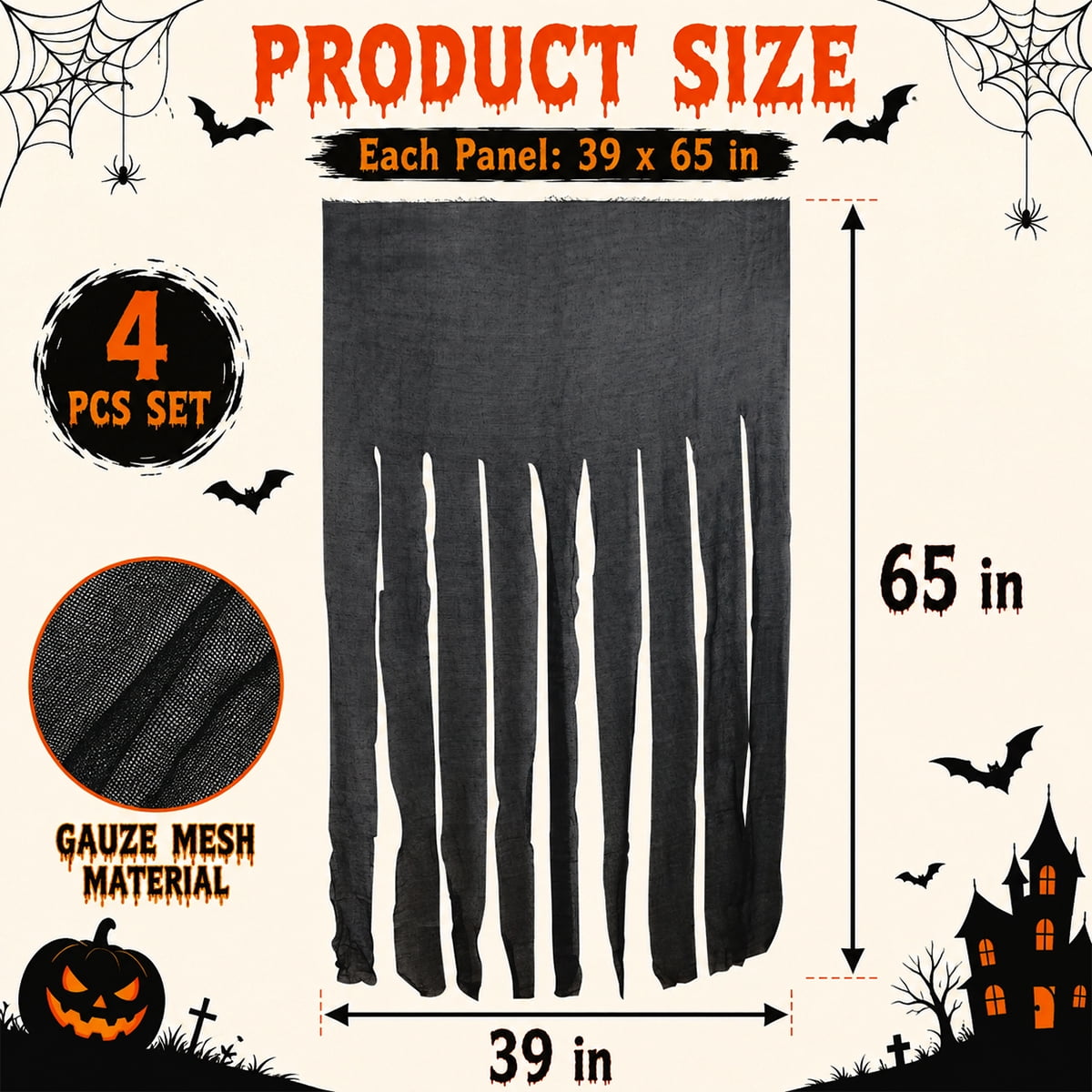 Halloween Doorway Curtain Haunted House Decoration Door Window Curtain with Bloody Prints Bloody Creepy Cloth for Halloween Party Supplies 65 x 39 Inch White 4 Pcs