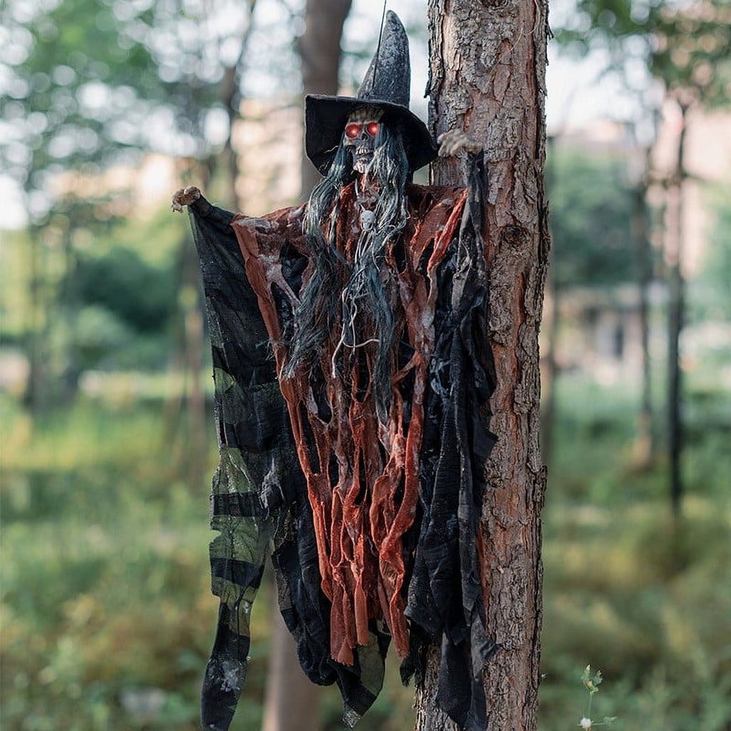 27.5" Halloween Animated Hanging Talking Witch,Sound Activated Ghost Halloween Decor Animatronic Hanging Decorations for Halloween Party Prop Decor,Outdoor Indoor Decorations