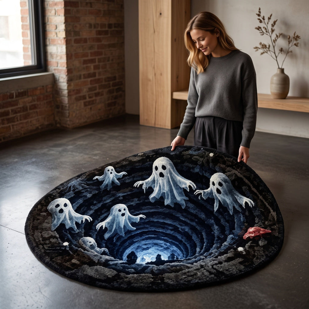 3D Halloween Round Rug, Illusion Halloween Round Mat, Funny Rug with Non-Slip Soft Visual Effect Door Mat for Living Room Indoor Decor