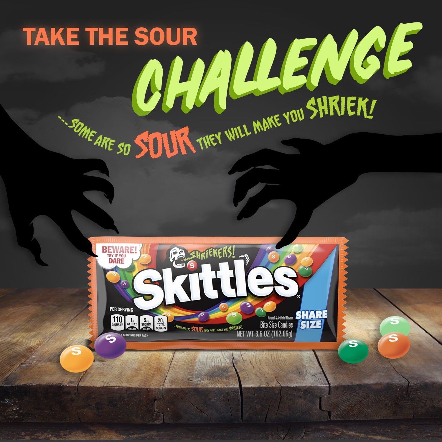 Skittles Shriekers Sour Halloween Chewy Candy Share Size Bag - 3.6 oz