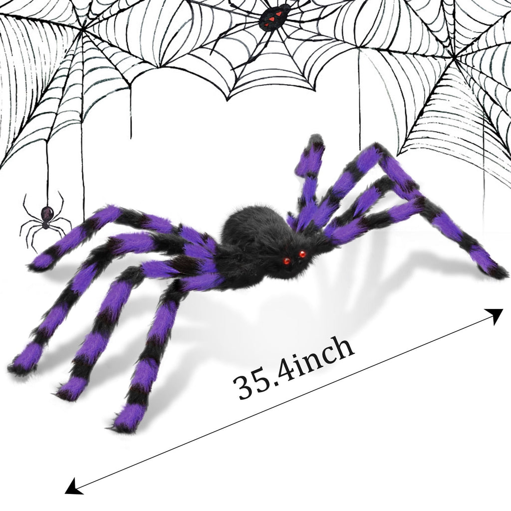 Innens 11.8ft Halloween 144 LED Purple Spider Web Lights with 35" Giant Spider Light up Cobweb Halloween Decorations for Indoor Ourdoor Garden Yard Home Patio (Black, 1Pc)
