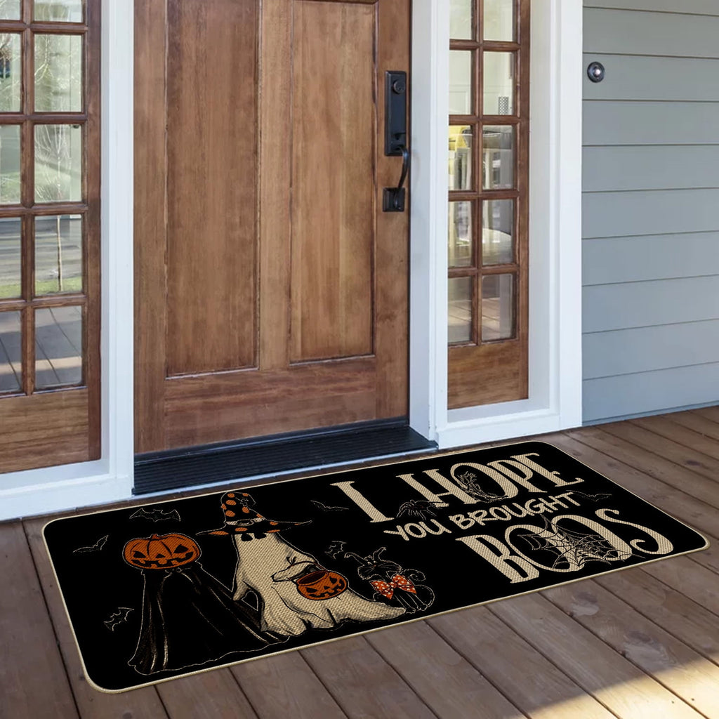Sm:)e Polka Dot Black Cat, Jack-O'-Lantern, Ghost Halloween Welcome Doormat, 17x29 Inch