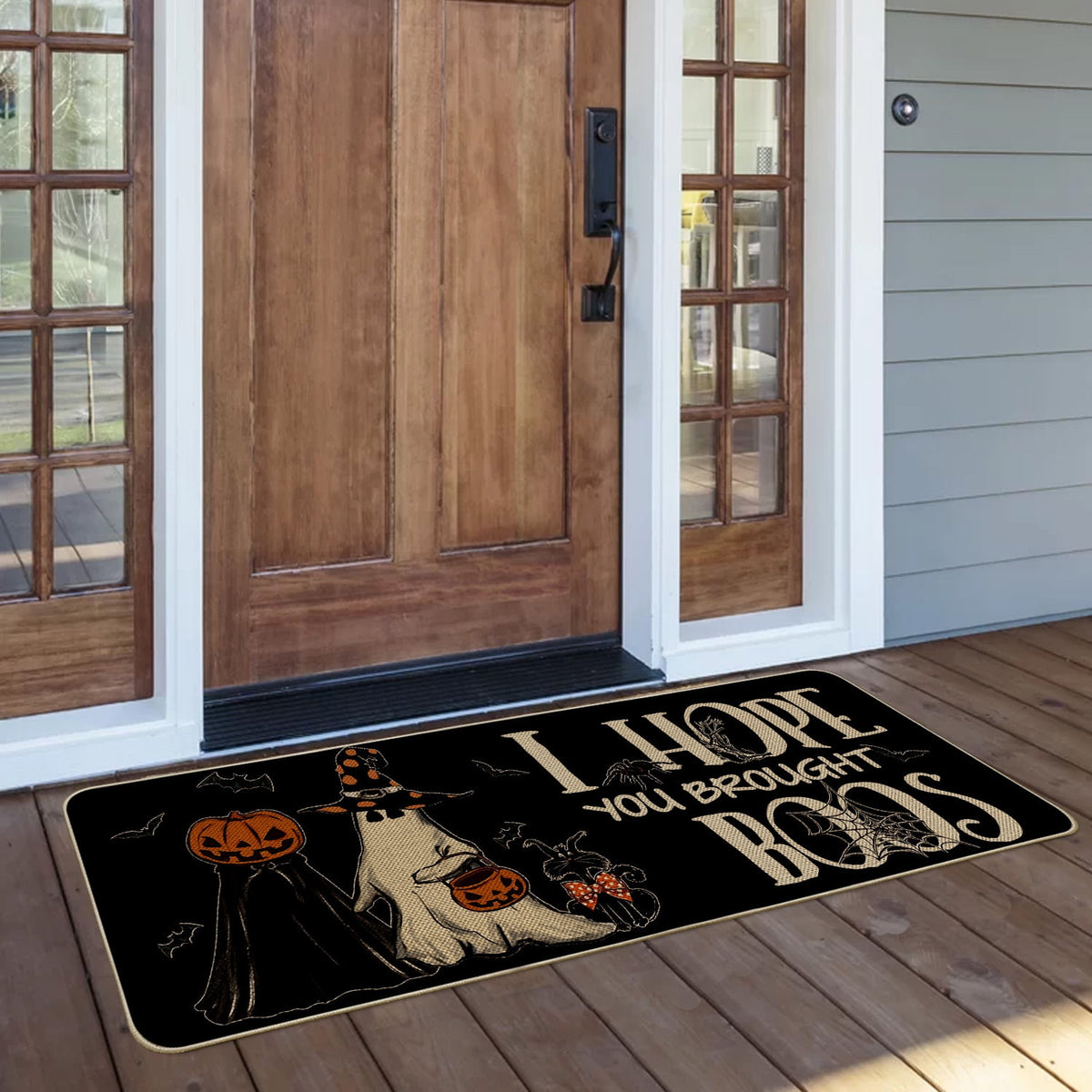 Sm:)e Polka Dot Black Cat, Jack-O'-Lantern, Ghost Halloween Welcome Doormat, 17x29 Inch