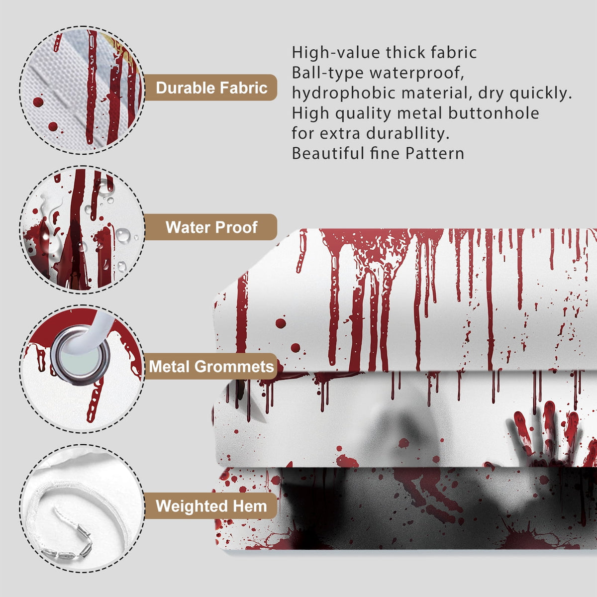 Seasonwood Halloween Shower Curtain,Spooky Halloween Black Cat Shower Curtain,Waterproof Halloween Bathroom Decor with 12 hooks,72"x72"
