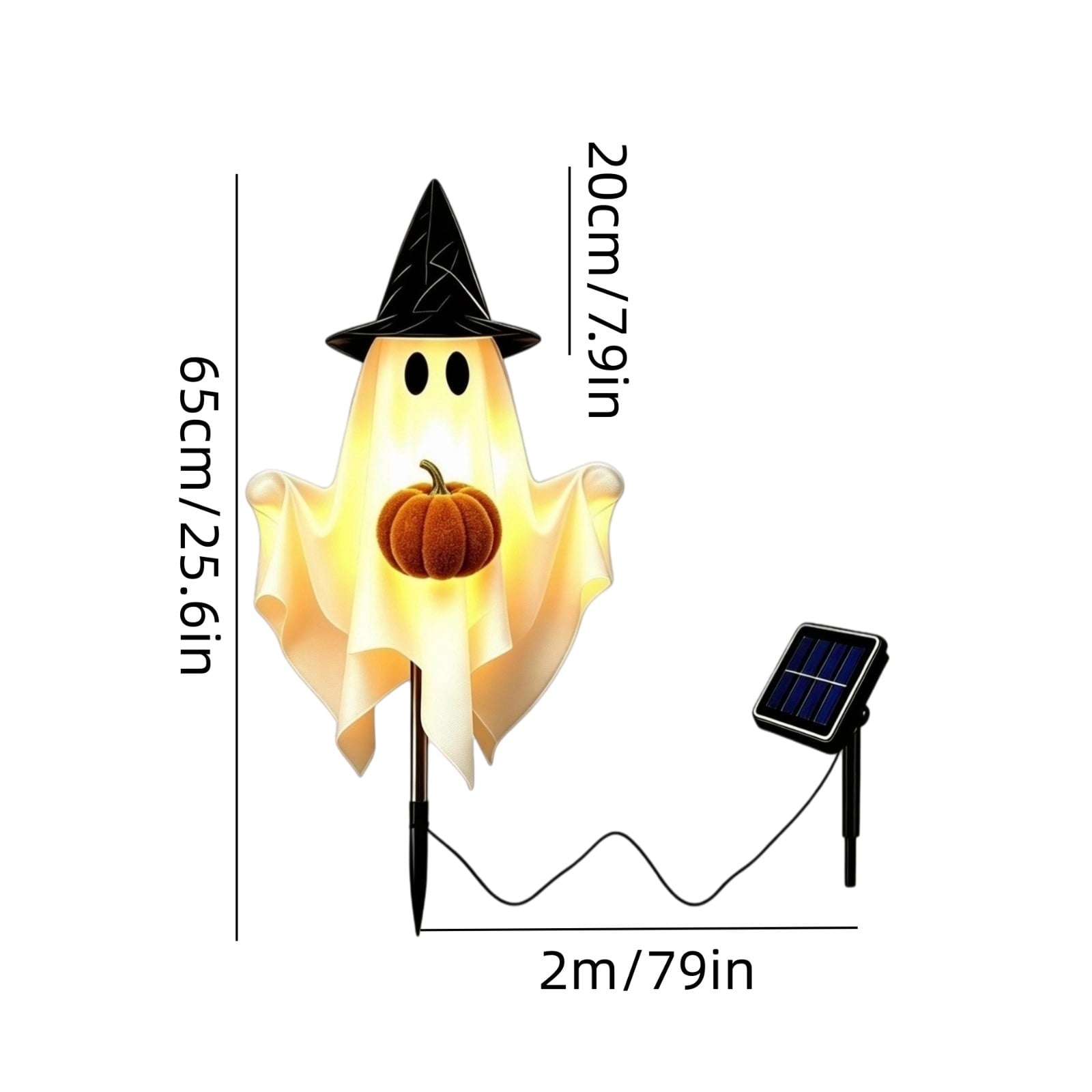 1-Pack Halloween Solar Lights with 8 Lighting Modes - Light Up Ghost Decorations for Outdoor, Witch Hat With Dimensional Pumpkin Halloween Ghost Path Lights