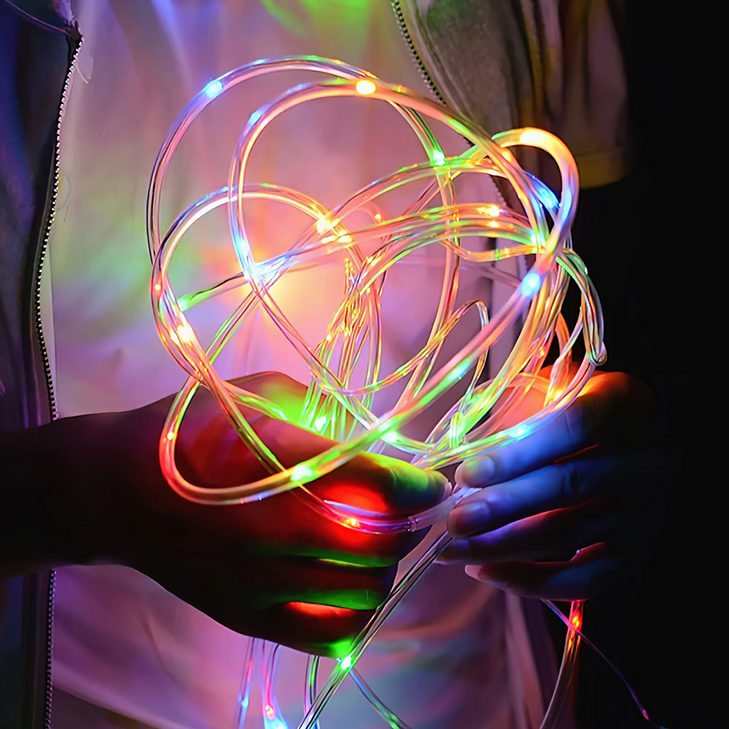 DAYBETTER Solar Outdoor Rope Lights, 33Ft Multi-color Waterproof Lights with 100 LEDs for Outside Tree Fence Yard Christmas Lighting Decoration