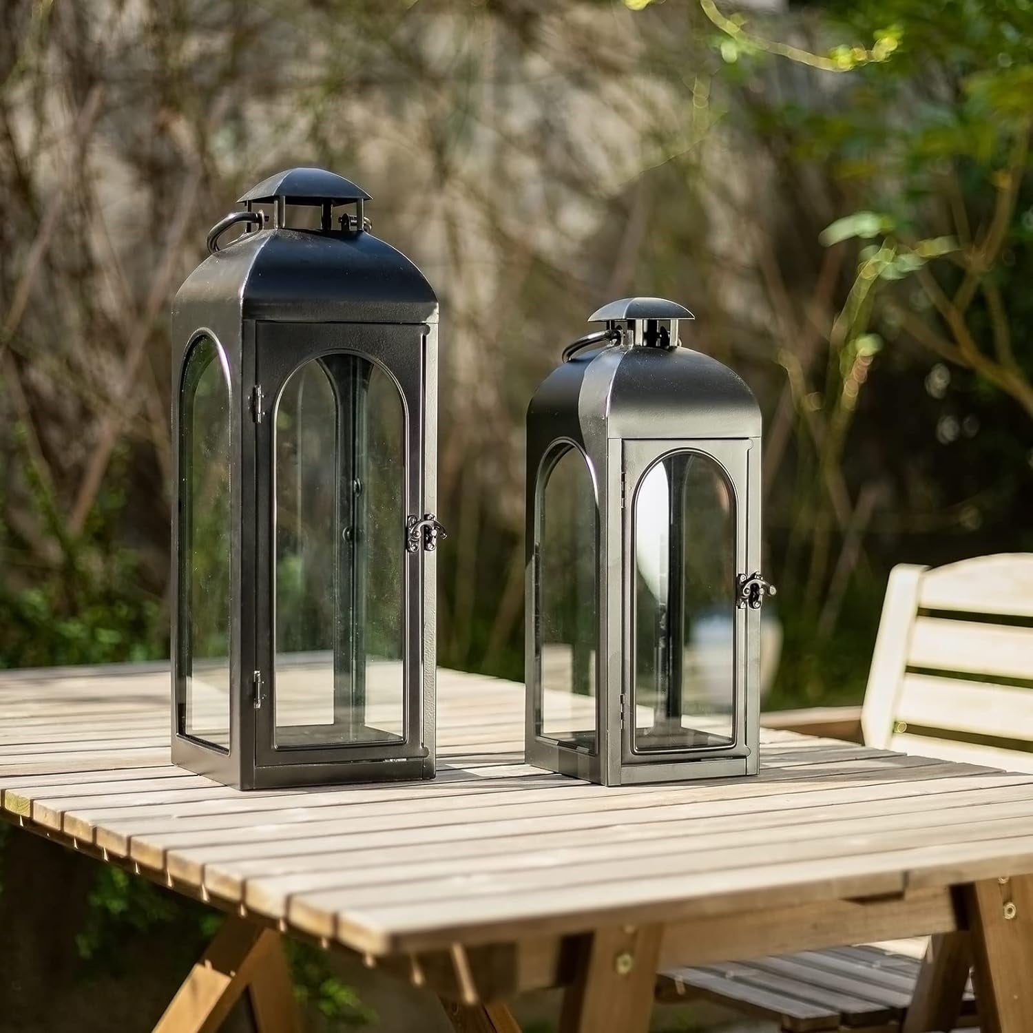 16 Inch Black Hurricane Lantern With Clear Glass Panels For Garden Living Room Indoor Outdoor Parties Weddings Balcony