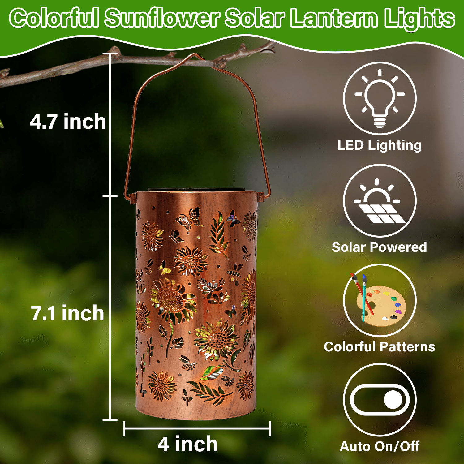 Colorful Solar Lanterns IP65 Outdoor Waterproof, Mother's Day Gifts for Women Mom Grandma - LED Colorful Sunflower Solar Lights Metal Hanging Lantern for Patio Yard Porch