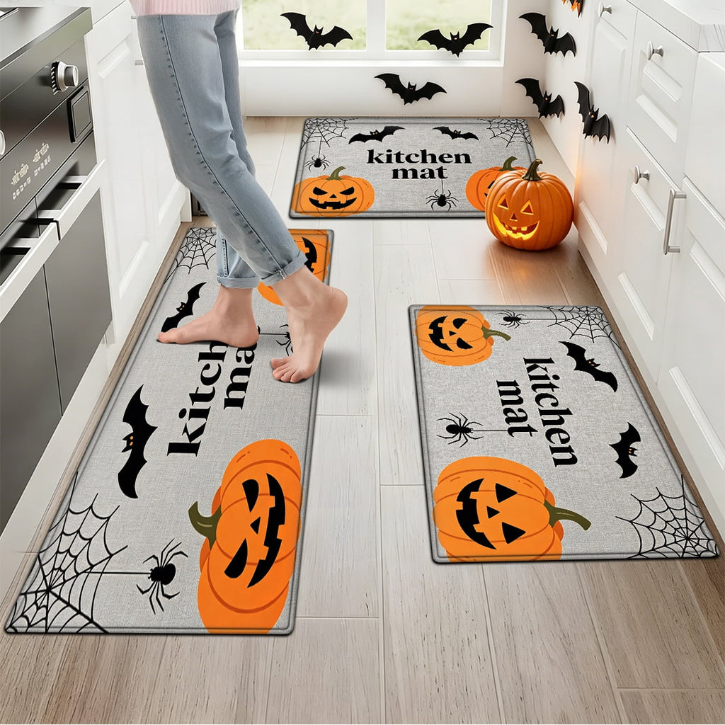 YIMEIS Halloween Pumpkin Lanterns 3Pcs Flannel Mat and Kitchen Rugs Set,Soft Non-slip,Perfect for Home Bathroom