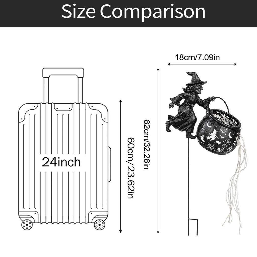 Halloween Witch Cauldron Garden Light, 3D Witch Cauldron LED Projector Outdoor Decor, Solar Powered Garden Stake Light with Halloween Shadow Projection Effect